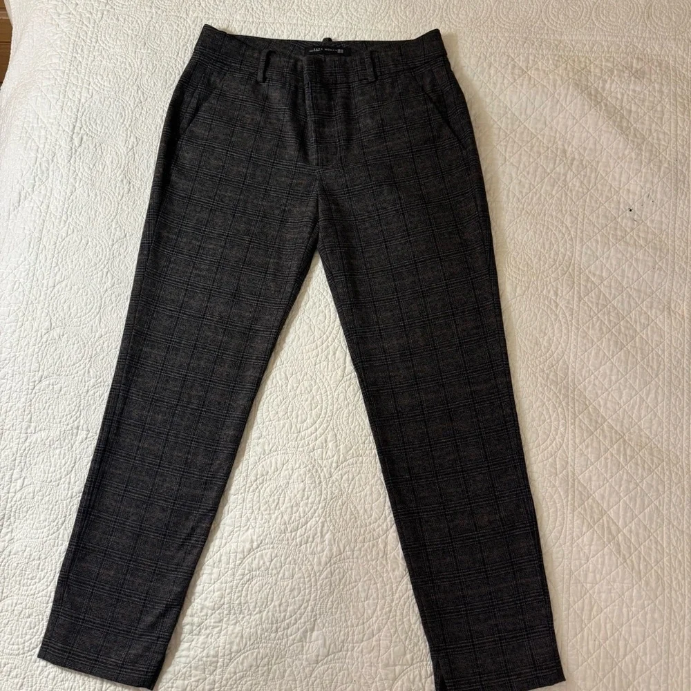 Zara Woman Checkered Charcoal Pants